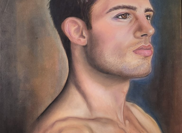 a painting of a man with a shirtless torso