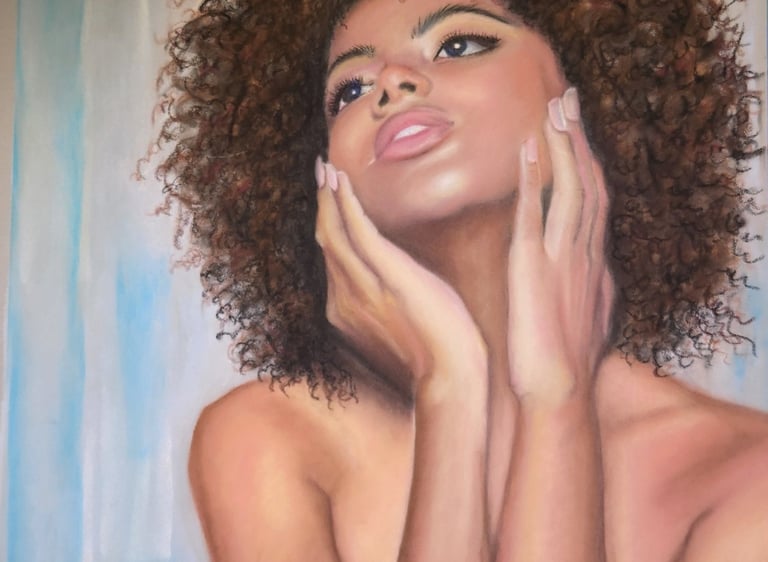 a painting of a woman with curly hair
