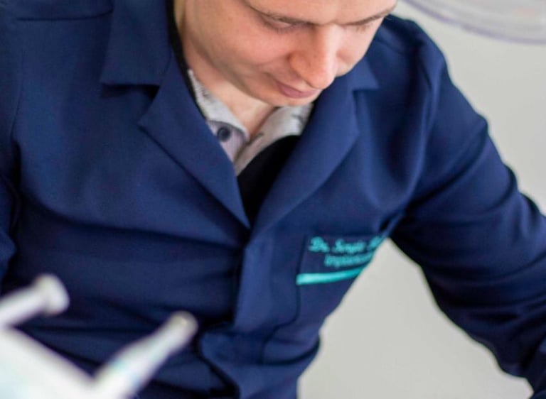 a man in a blue jacket is getting ready to go to the dentist