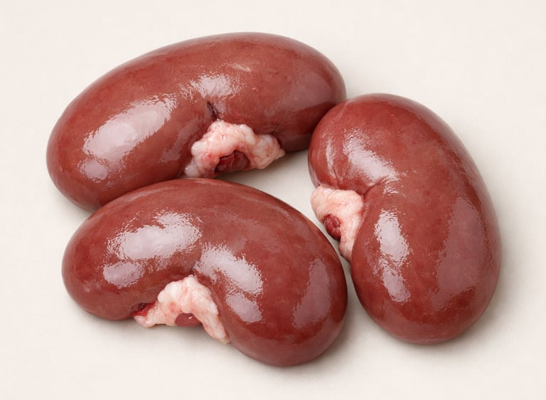 Lamb kidneys, fresh organ meat commonly used in traditional dishes.