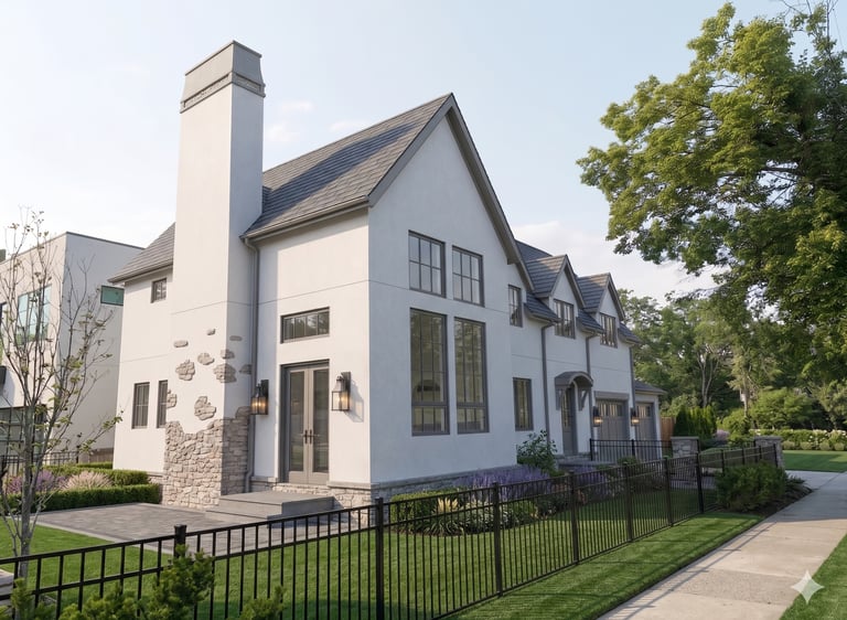 two story french country home designed by copper quoin architecture and design