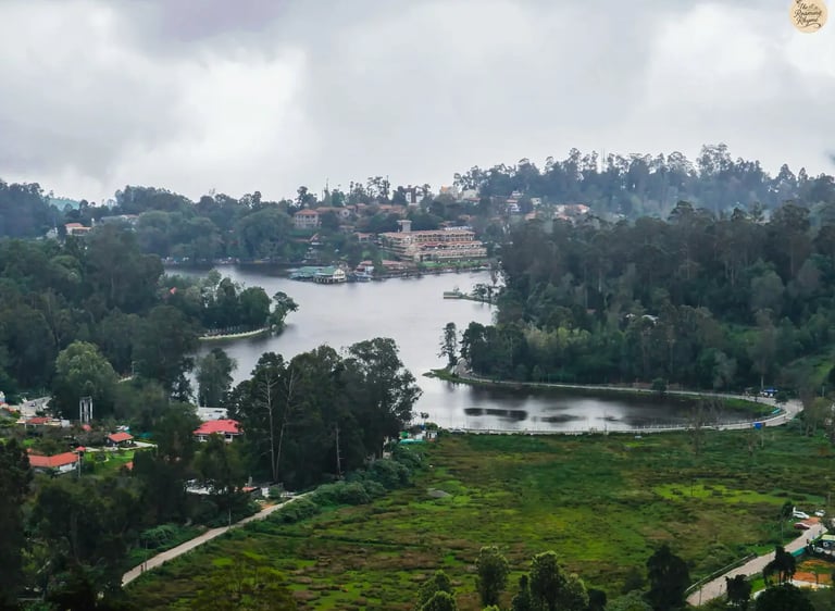 Star-shaped Lake view from upper lake view point in Kodaikanal.