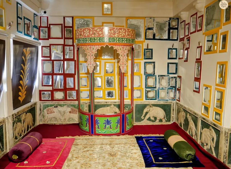 Makeup room of queens with mirrors at Zenana Mahal, Udaipur City Palace Rajasthan.