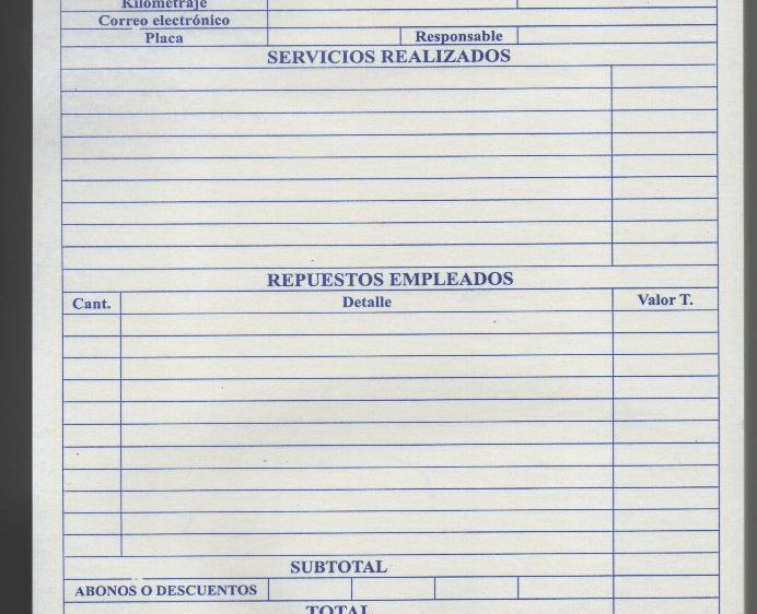 Documento de atención automotriz que respalda servicios reales realizados en Tapia Fuertes Automotriz.