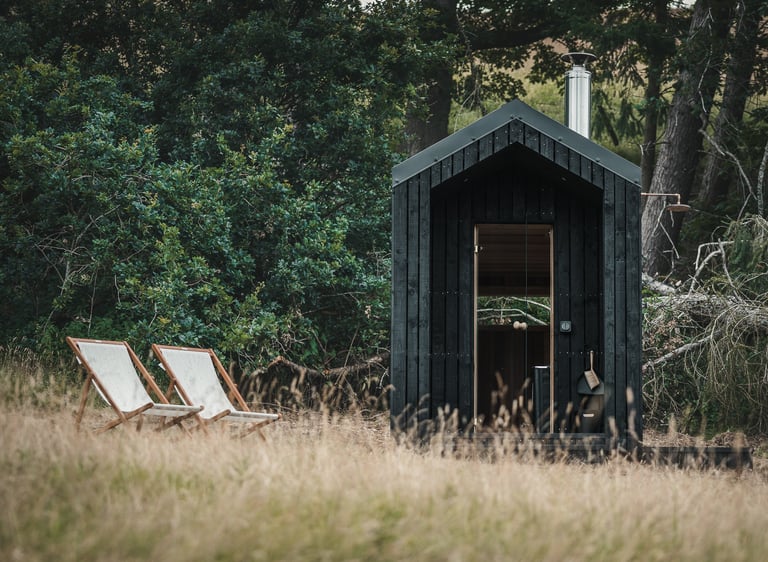 a photo of a wood fired sauna in wales run by shacks