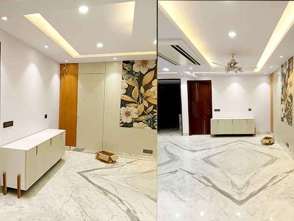 a bathroom with a mirror and a mirror