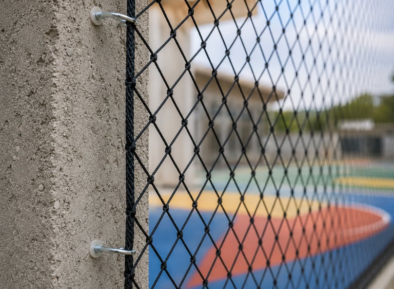 Rede de proteção instalada em área esportiva escolar