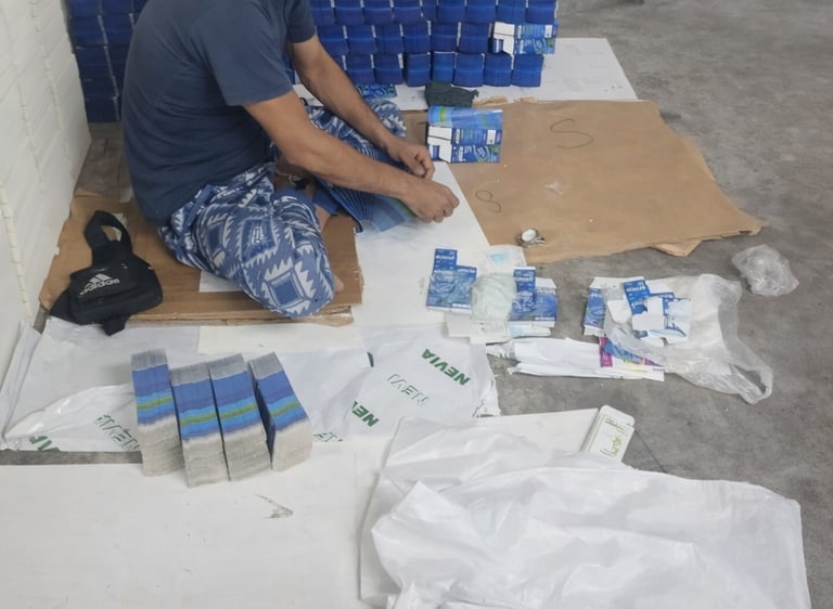 manual box pasting setup for hand bags, special boxes and fancy packaging hand pasting. paindi jorae