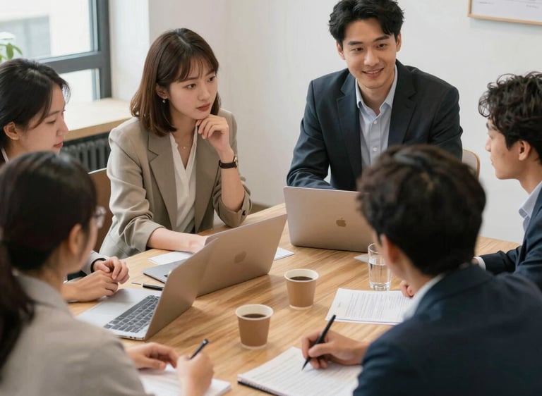 A welcoming group of diverse people chatting online in a cozy virtual space