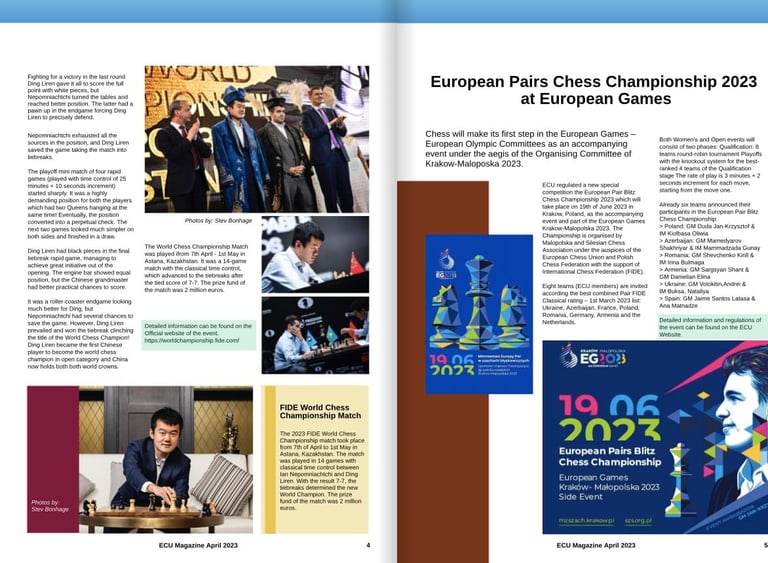 ECU E-Magazine April by the ECU Commissions. European Chess Union. Chess Clicks. Chess Magazine