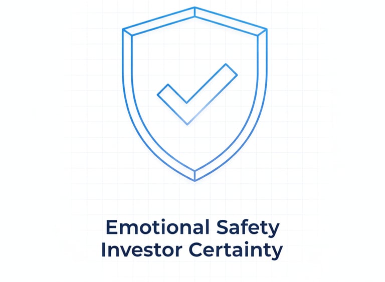 Minimal shield and checkmark icon representing investor emotional certainty and psychological safety