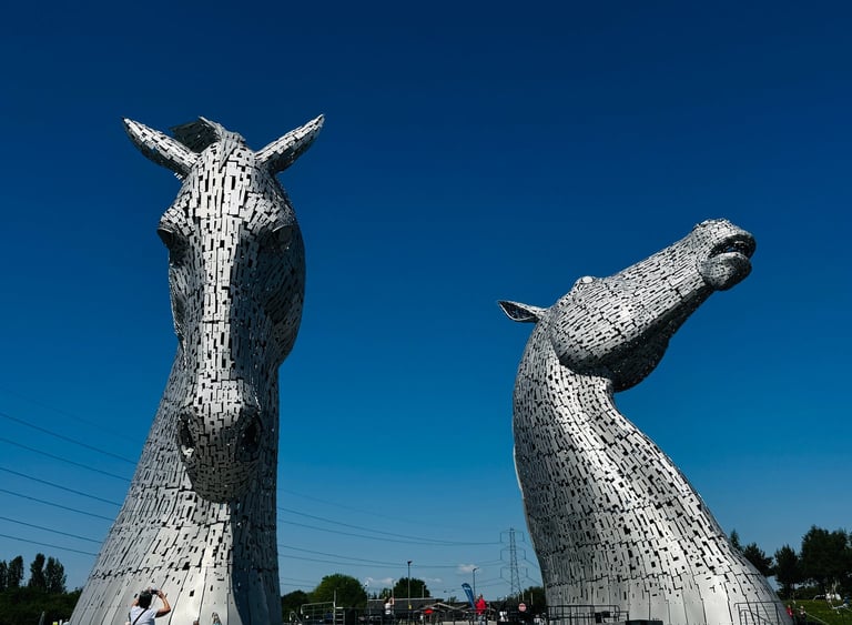 The Kelpies metal horse head sculptures.