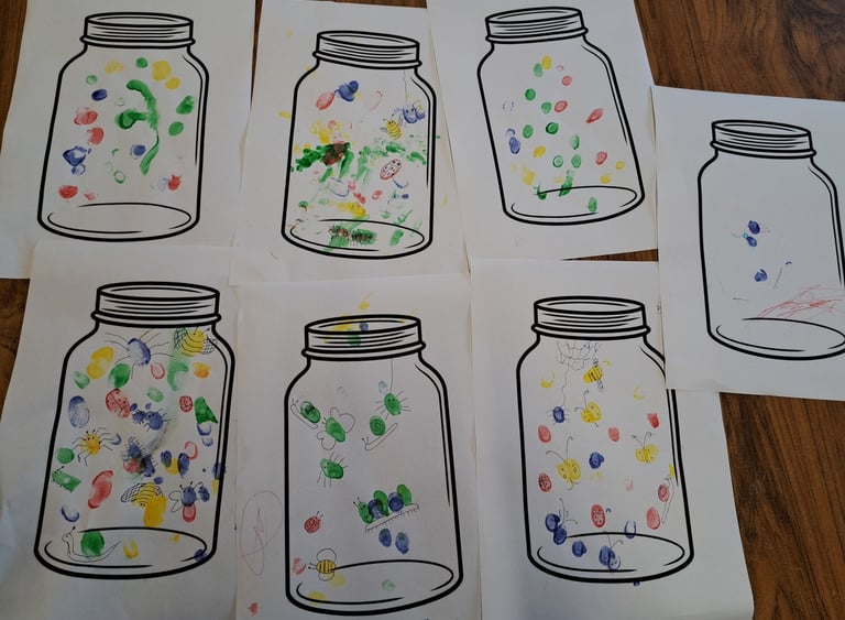 Toddler fingerprint craft activity at Little Fishies baby and toddler group in Elsenham.