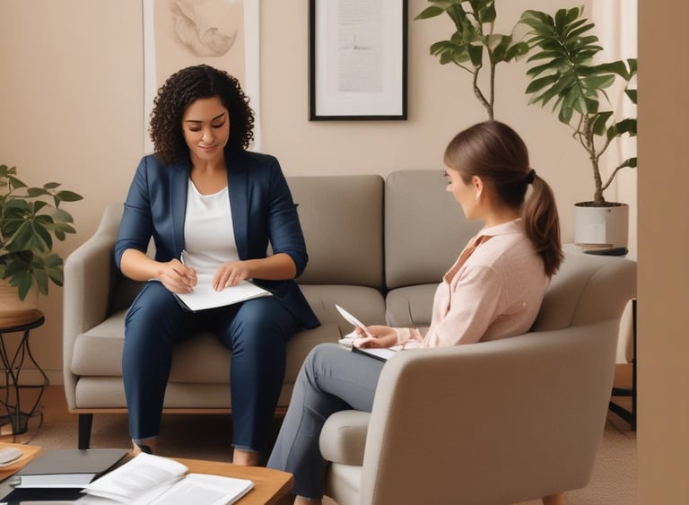 people sitting on chair in front of table while holding pens during daytime