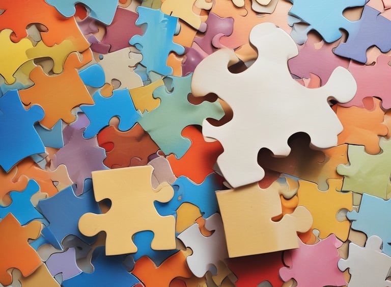 quebra cabeça colorido onde uma das peças esta em destaque