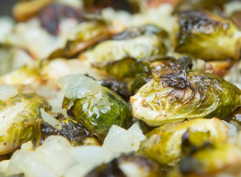 Keto Side Dish:  Garlic Parmesan Roasted Brussels Sprouts