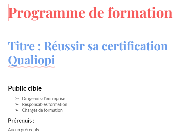 modèle programme de formation qualiopi