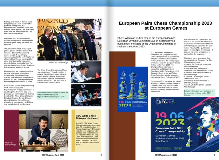 ECU E-Magazine April by the ECU Commissions. European Chess Union. Chess Clicks. Chess Magazine
