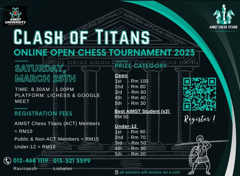 Clash of Titans AIMST's 1st Open Online Chess Tournament. Malaysia Chess. Chess Clicks