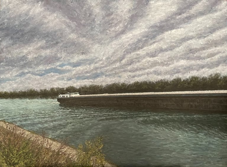 Tableau peinture à l'huile - Péniche sur la Seine