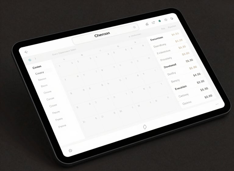Clean browser mockup of a beauty salon scheduling interface, showing calendar grid, professional assignments, and daily revenue statistics, light UI, high-contrast.