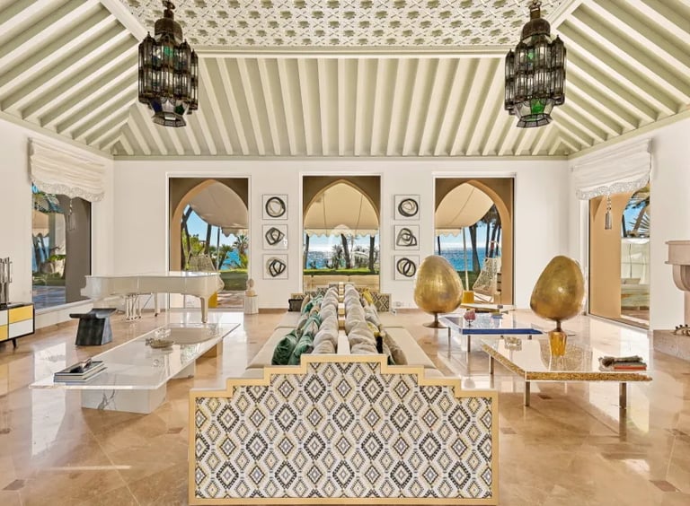 Living room at Villa El Rincon with Moroccan accents and sea views