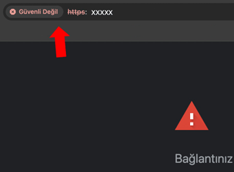 a red arrow pointing to a text shows the connection is not secured