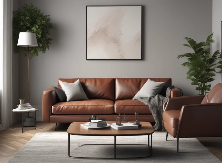 a living room with a couch and a table