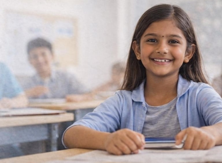 Confident school student after completing personality development and communication training program