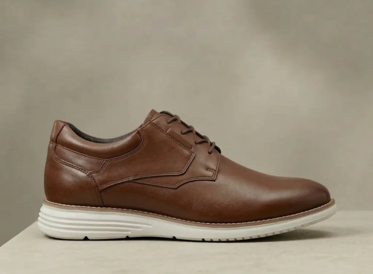 Zapato casual de cuero café para hombre con suela blanca, estilo urbano