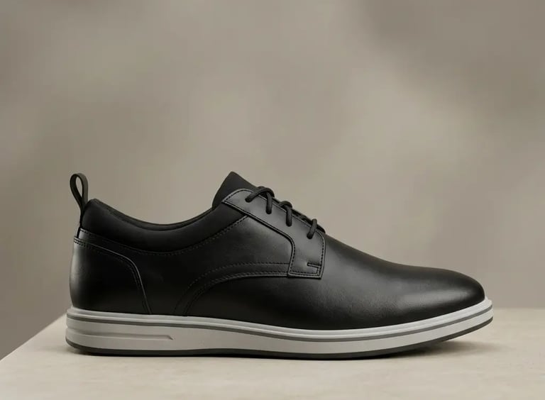 Zapato casual de cuero negro para hombre con suela blanca, estilo deportivo