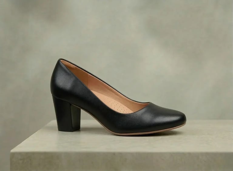 Zapato de tacón de cuero negro para mujer, diseño clásico artesanal