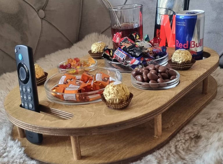 a tray of food and drinks on a table