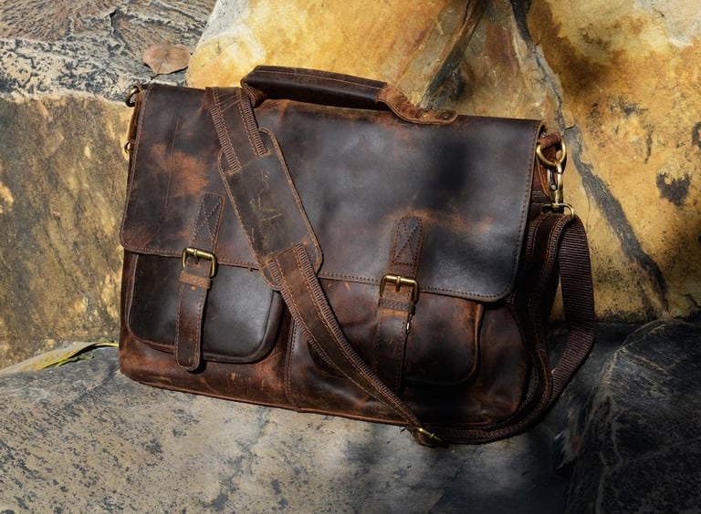 a brown leather briefcase bag with a brown leather briefcase