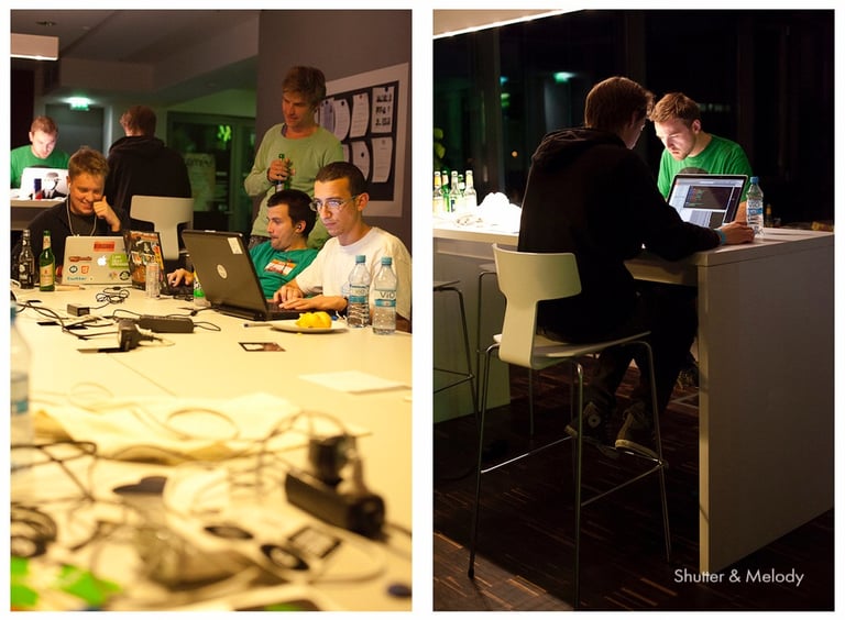 MTV Hack Day-Teilnehmer in der Nacht.
