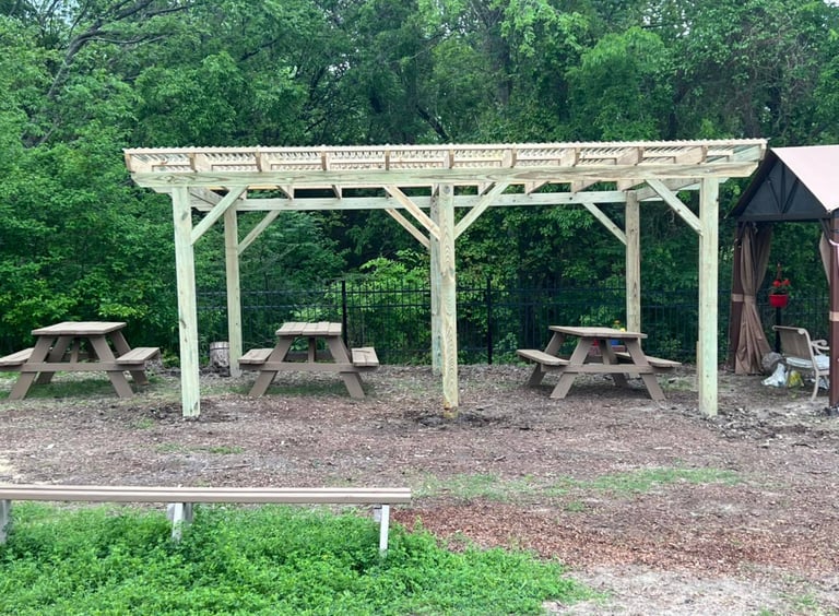 Wood Pergola with Picnic Table