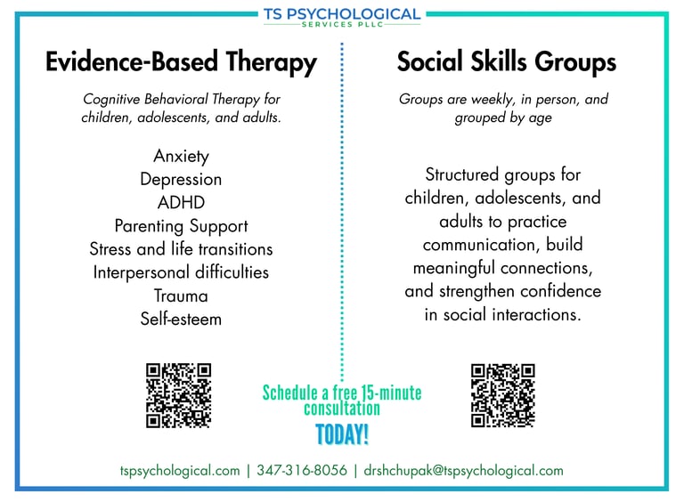 CBT and Social Skills Groups with Dr. Shchupak in Brooklyn