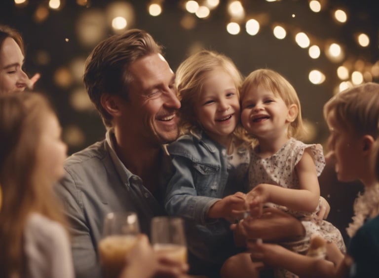 a man and two children are sitting at a table