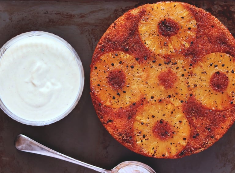 Spiced Pineapple Cake with Cashew Cream (Dairy & Gluten Free)
