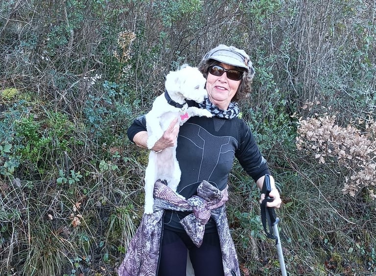 Mme Carabas and her dog Ondine.