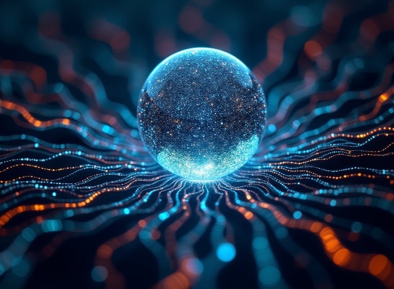a sphere ball with a blue background and a blurry background
