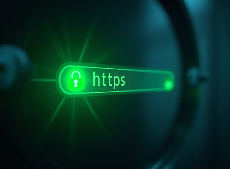 a green computer keyboard with a green light showing https