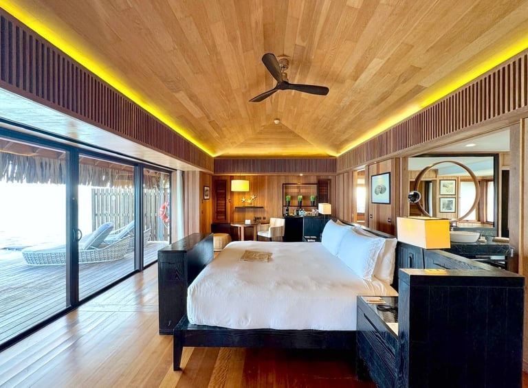 Conrad Resort Bora Bora overwater villa bedroom