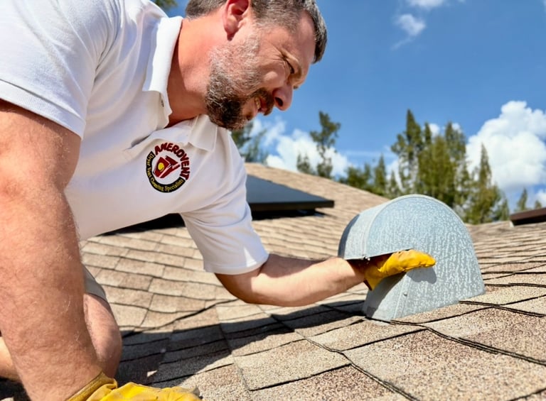 Andrew cleaning the dryer vent on the roof