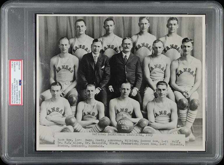 Photograph of famous 1923 University of Kansas Basketball Team Naismith Allen