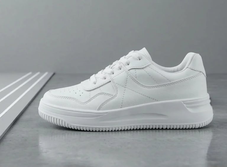 Tenis blanco de cuero liso, calzado casual deportivo