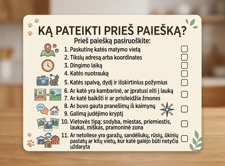 Kokią informaciją pateikti prieš paiešką dronu?