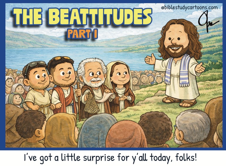 Jesus Delivers the Beattitudes Cartoon