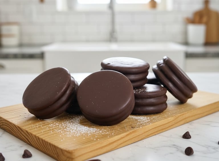 Alfajores tradicionales de Cocina con Ely, elaborados con suaves capas de masa rellenas con cremoso 
