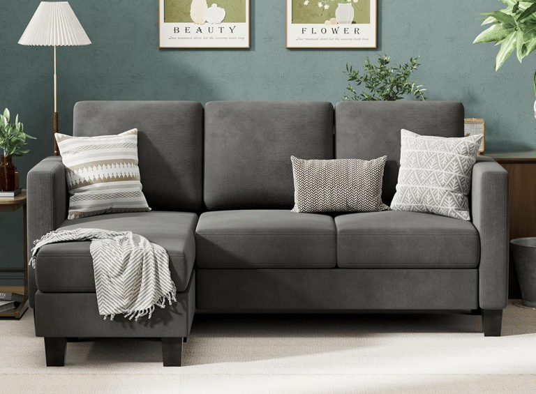 “Compact VICTONE convertible sectional sofa with ottoman and washable linen fabric for small apartme